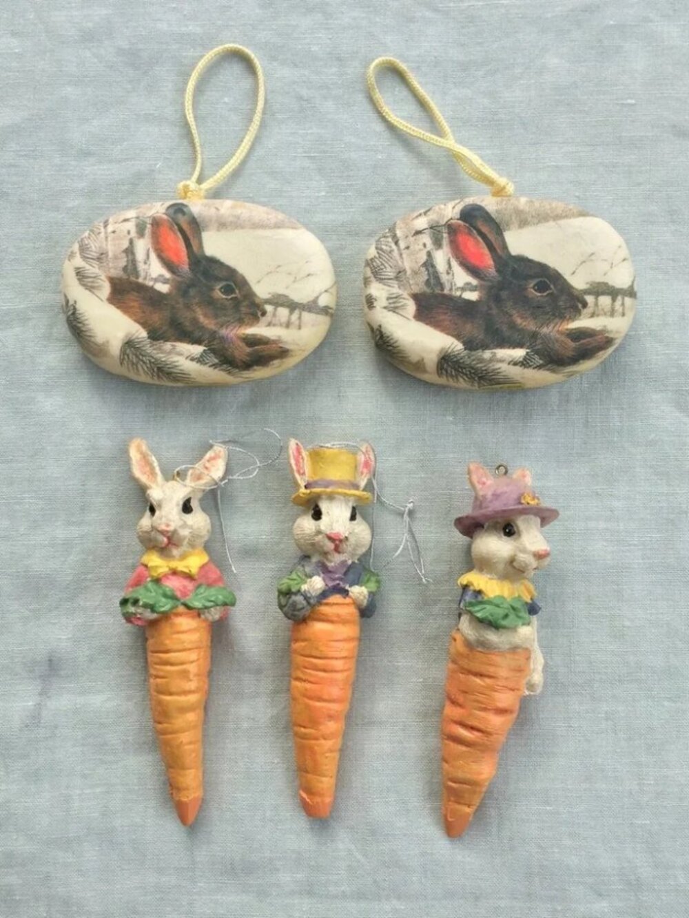 Lot of 5 bunny rabbit carrots Easter ornaments